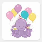 Sticker Carré Octopus d'anniversaire (Devant)