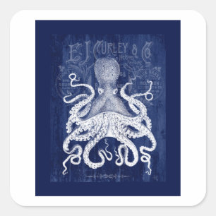 Sticker Carré Octopus en bleu
