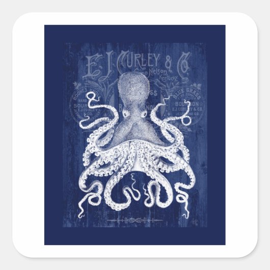 Sticker Carré Octopus en bleu (Devant)
