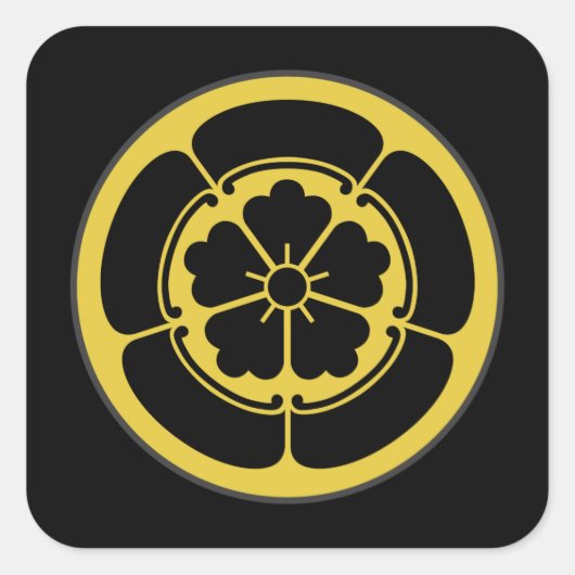 Sticker Carré Oda Mon japonais samouraï clan or sur noir (Devant)