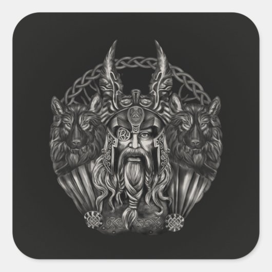 Sticker Carré Odin et ses loups Geri et Freki (Devant)