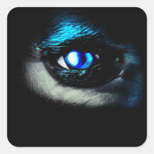 Sticker Carré OEil bleu effrayant se détachant de l'obscurité