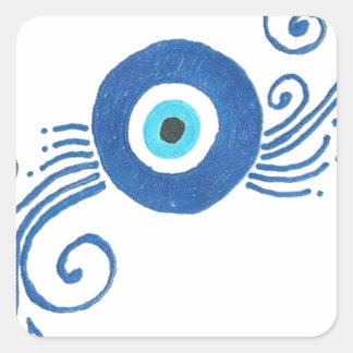 Sticker Carré oeil mal bleu arrondi