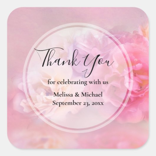 Sticker Carré Oeillets Jolies Roses Merci Photo Élégant (Devant)