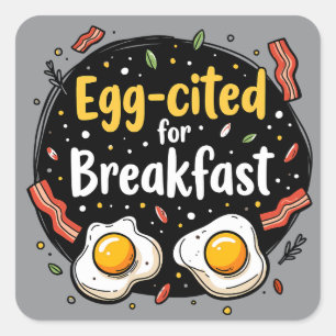 Sticker Carré Oeuf cité pour Breakfast Funny Foodie Pun Design