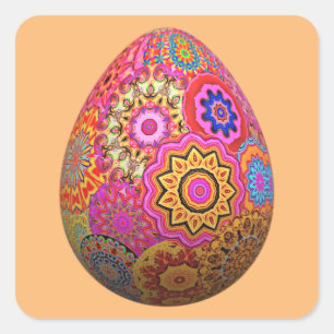 Sticker Carré OEuf de Pâques aux motifs colorés