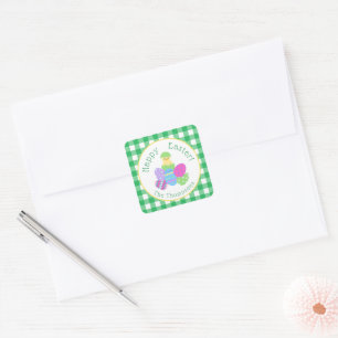 Sticker Carré Oeufs de Pâques colorés en vert, coche verte, Joye