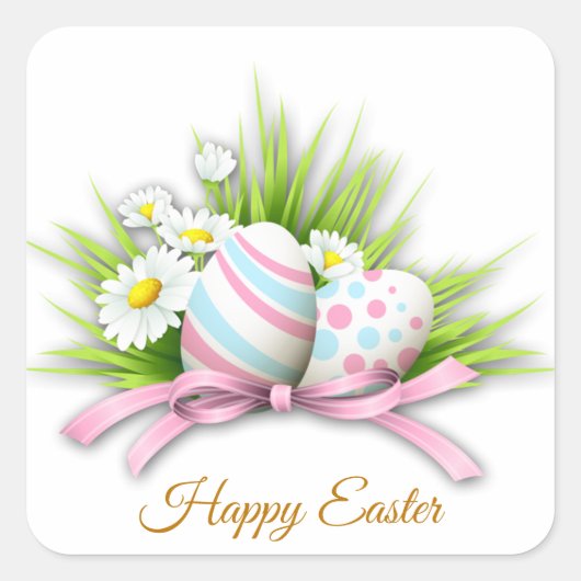 Sticker Carré OEufs de Pâques et marguerite (Devant)