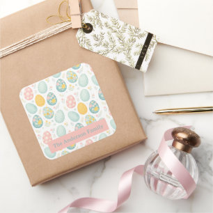 Sticker Carré Œufs de Pâques pastel motif floral - Joli printemp