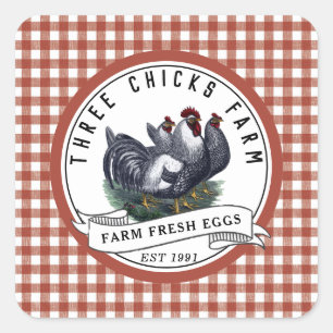 Sticker Carré Oeufs frais de ferme Vintage Hen Carton Antique Cl