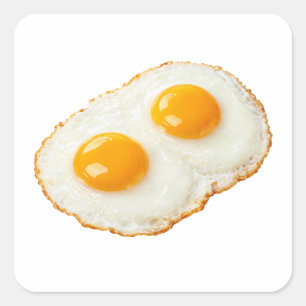 Sticker Carré Oeufs Frits Sur Le Dessus Blanc