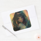 Sticker Carré Oeuvre d'Anime Girl entourée de Rainbow Light (Enveloppe)