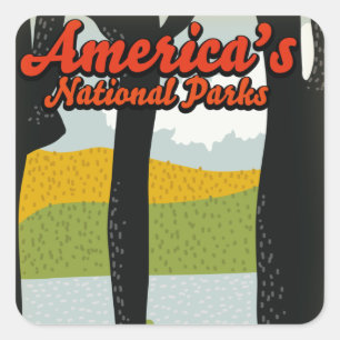 Sticker Carré Œuvre d'art en bois sur les parcs nationaux d'Amér