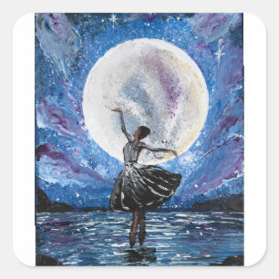 Sticker Carré Œuvre d'art faite main - Danse avec la lune