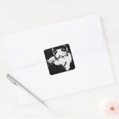 Sticker Carré Oeuvre de Loup noir et blanc (Enveloppe)