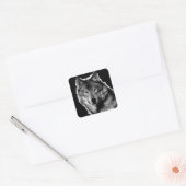 Sticker Carré Oeuvre de Loup noir et blanc (Enveloppe)