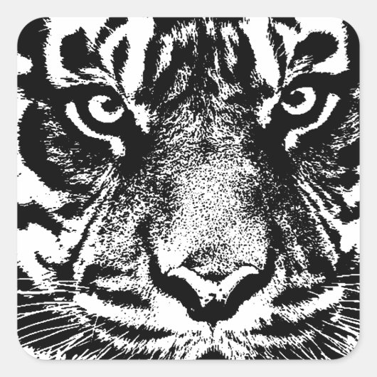 Sticker Carré OEuvre oculaire noir blanc Sumatra Bornéo Tiger (Devant)