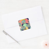 Sticker Carré Oeuvre tropicale : Monstera multicolore (Enveloppe)