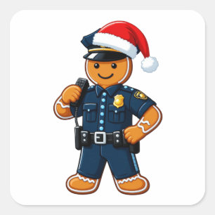 Sticker Carré Officier de police en pain d'épices Noël 2026 Fête
