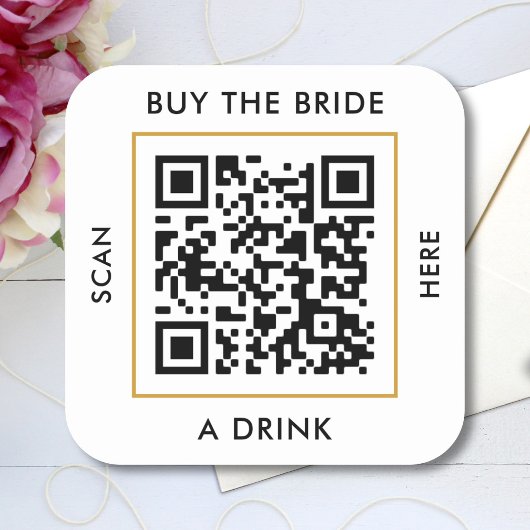 Sticker Carré Offre un verre à la mariée Code QR personnalisé En