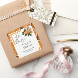 Sticker Carré Oh Baby A Little Cutie Orange Citrus Baby shower