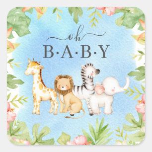 Sticker Carré Oh Baby Jungle Baby shower 7" Plaque