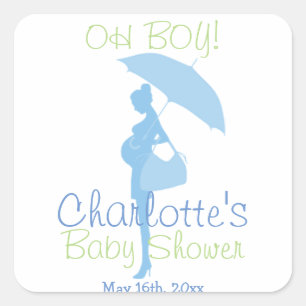 Sticker Carré OH ! Baby shower bleu de silhouette