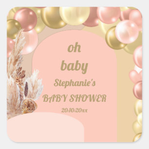 Sticker Carré Oh bébé bohème arche de ballons pampas baby shower