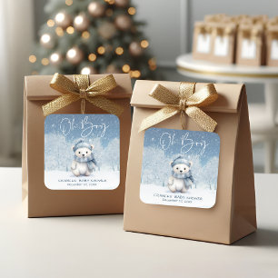 Sticker Carré Oh Boy Winter Baby shower des bois