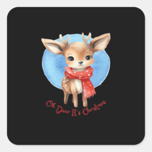 Sticker Carré Oh Cerf C'est Noël Design Rétro Classique
