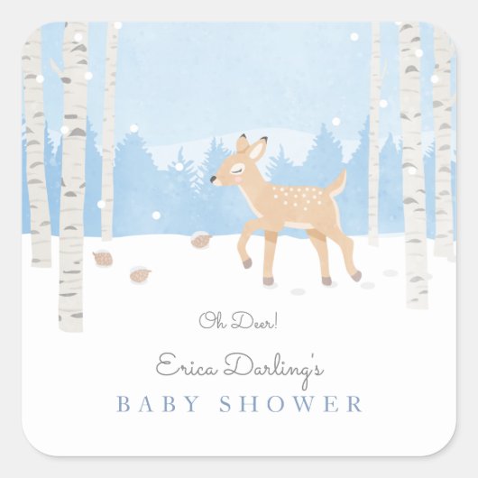 Sticker Carré Oh Deer - c'est un cerf baby shower en forêt ennei (Devant)
