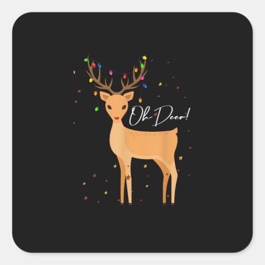 Sticker Carré Oh Deer Christmas Light Pajama Cute Reindeer Holid (Devant)