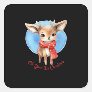Sticker Carré Oh Deer Its Christmas Retro Classic Design