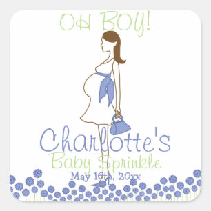 Sticker Carré OH GARÇON ! Bleu Silhouette Bébé saupoudrer