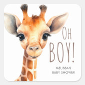 Sticker Carré Oh garçon Giraffe Baby shower Favoriser (Devant)