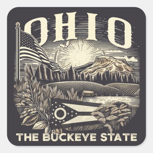 Sticker Carré Ohio Le Buckeye State (Devant)