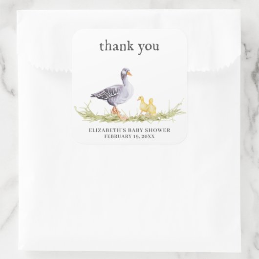 Sticker Carré Oie agricole rustique | Faveur Baby shower (Sac)