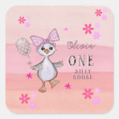 Sticker Carré Oie bête 1er anniversaire Bow rose (Devant)