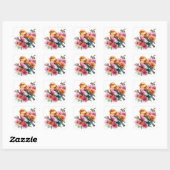 Sticker Carré Oiseau à fleur rose (Feuille)