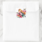Sticker Carré Oiseau à fleur rose (Sac)