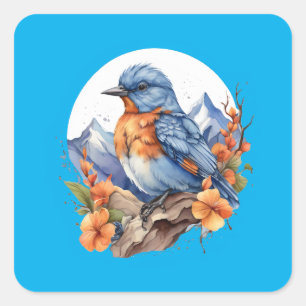 Sticker Carré Oiseau bleu de montagne perché sur la branche