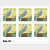 Sticker Carré Oiseau coloré sur fil (Feuille)