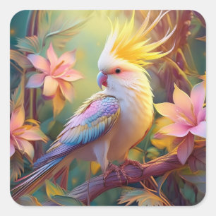 Sticker Carré Oiseau de fantaisie Perruche à aile iridescente