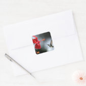 Sticker Carré Oiseau de Humming et Fleur Rouge (Enveloppe)