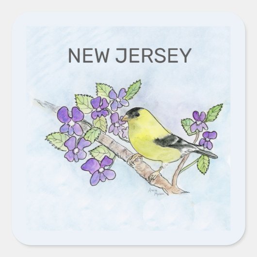 Sticker Carré Oiseau du New Jersey et fleur (Devant)