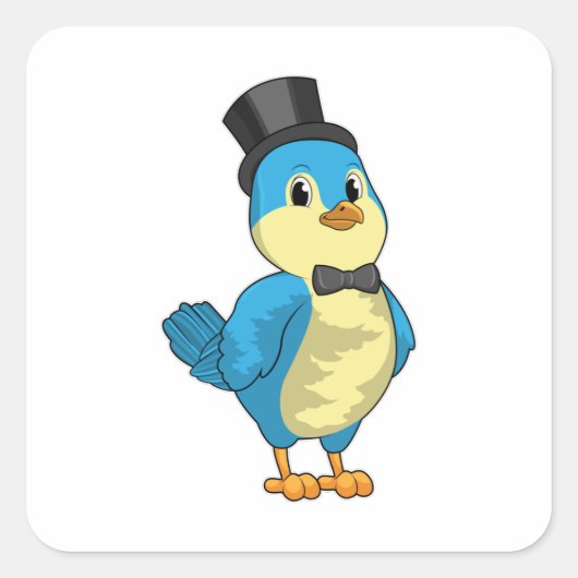 Sticker Carré Oiseau en marié au ruban (Devant)