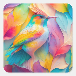 Sticker Carré Oiseau en soie de fantaisie