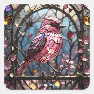 Sticker Carré Oiseau en verre rose mignon Imaginaire