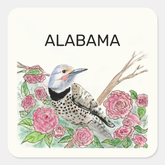 Sticker Carré Oiseau et fleur de l'état de l'Alabama (Devant)