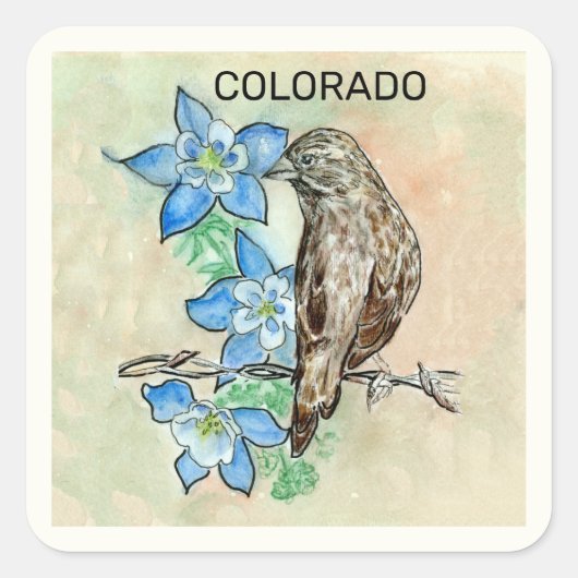Sticker Carré Oiseau et fleur de l'état du Colorado (Devant)